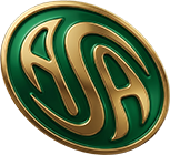 Logo ASA : médaillon vert et or pour enceintes haute fidélité d'exception en bois massif